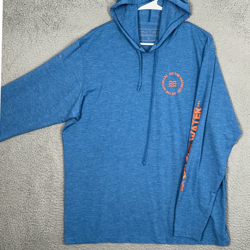 NEW Anetik Hoodie Mens XL Blue Premium Performance Sun Shirt UPF 30 Stretch Logo